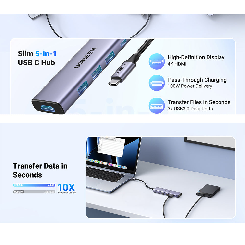 Hub USB C - HDMI, 3x USB A, USB C, PD